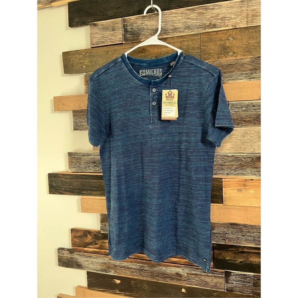 Micros NWT Henley T Shirt Men’s Indigo With Red And White Stripes sz S